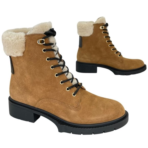 Coach Lorimer Suede Sheep Fur Trim Womens Ankle Boots in Tan - Picture 5 of 16